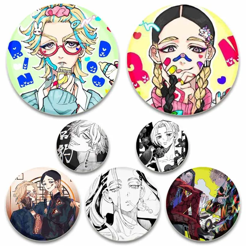 Tokyo Revengers Badges Haitani Brothers Ran Rindo Figures Anime Brooches Tintu Four Heavenly Kings Lapel Pins Handmade Jewelry