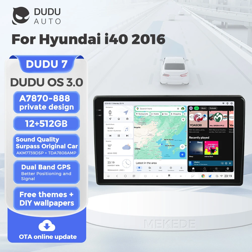 DUDUAUTO DUDU7 DUDU6 A7870-888board Dual Band GPS BT Car Radio Stereo or Hyundai I40 2016 AKM7739 DSP Android Intelligent System