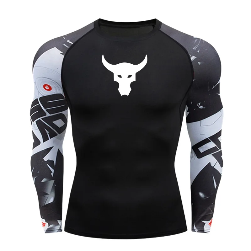 Compression Men Long Sleeve Shirt T-Shirt Black Top Fitness Sunscreen Second Skin Quick Dry Breathable Casual long T-Shirt