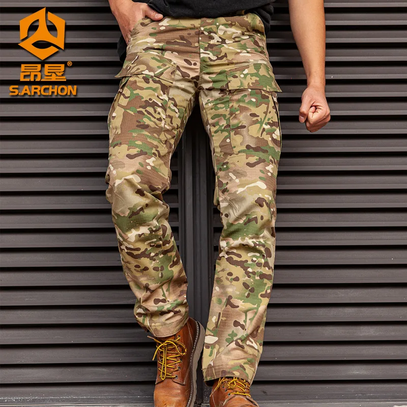 Tactical Military Camouflage Cargo Pants Spring Autumn Hiking Scratch Resistant Water Repellent Multi Pockets Polyester-Cotton