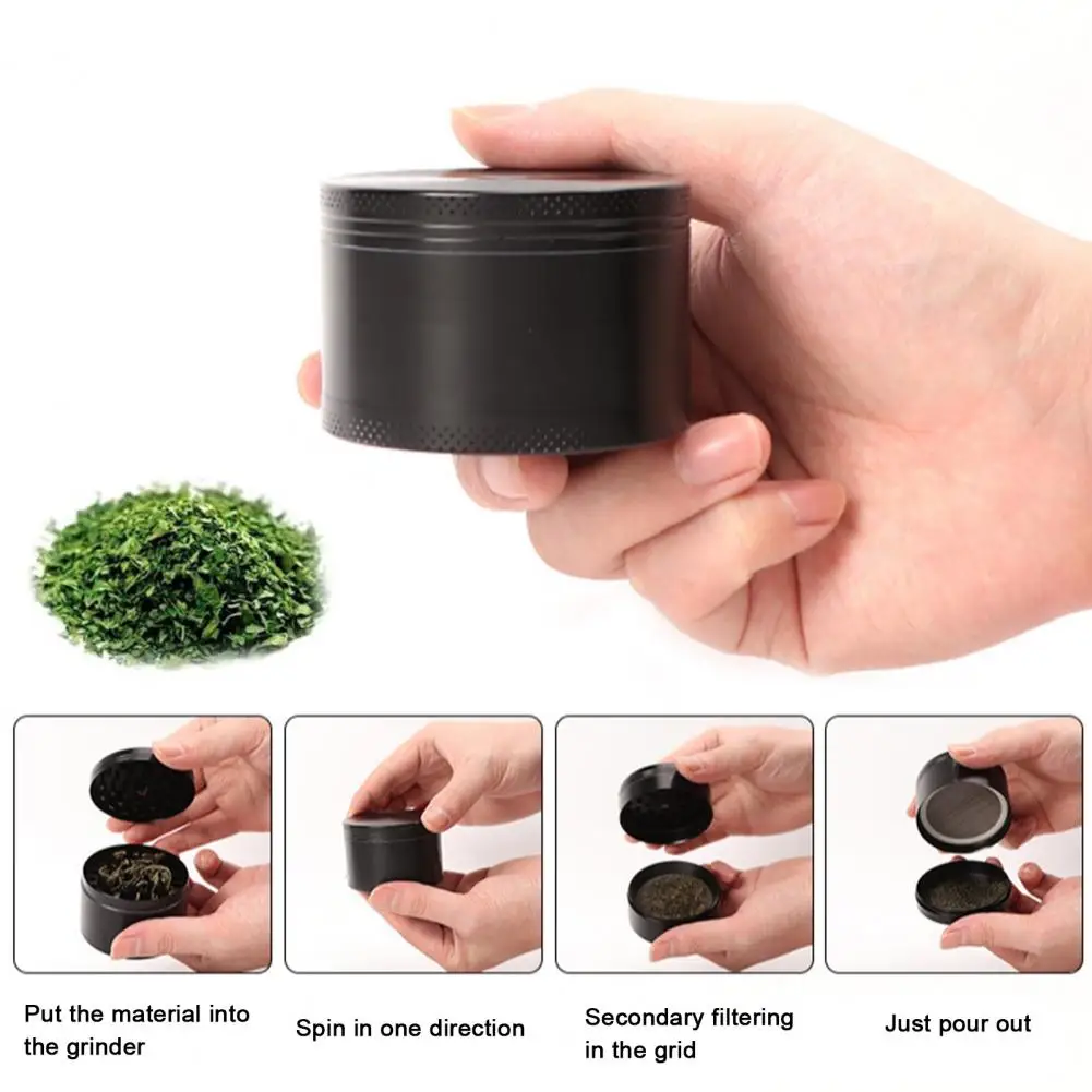 Herb Grinder Manual 4 Processes Reinforced Metal Teeth Zinc Alloy Kitchen Spice Condiment Crusher Pollen Medicinal Herb Mill