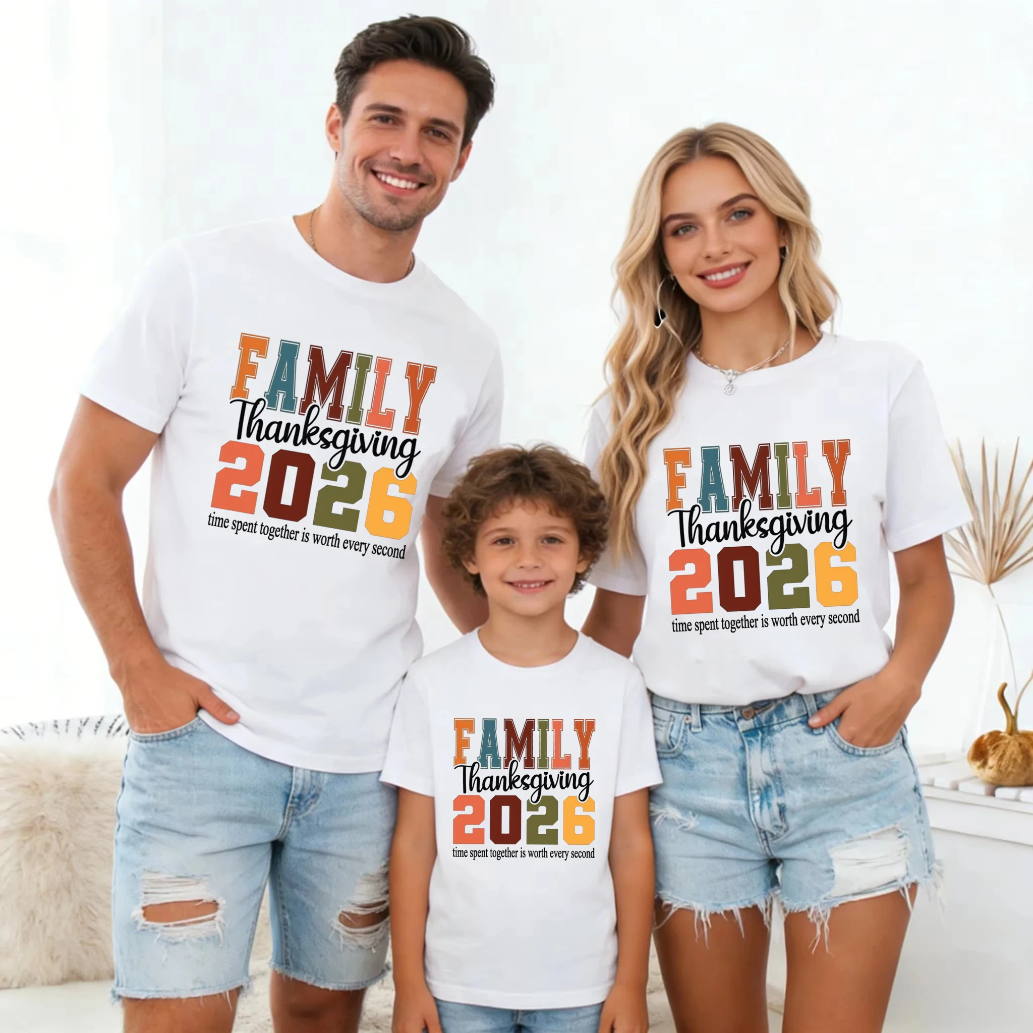 Time Spent Together Is Worth Every Second 2026 Family Thanksgiving Printed T Shirt Famliy Matching Thanksgiving Gift T-Shirt