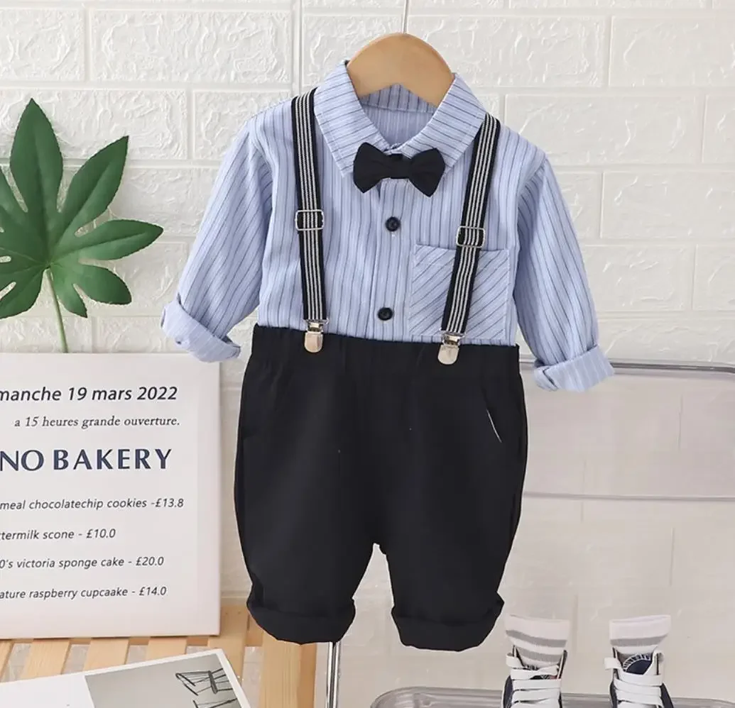 

Toddler Boutique Outfits 6 To 12 Months Spring Autumn Baby Kids Clothes Vertical Pocket Shirt And Overalls Two Piece Boys Sets