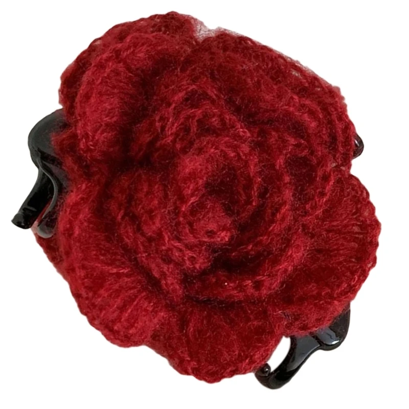 Fashion Rose Flower Hair Claw Mohair Hair Clip for Hair Styling All Hair Types Decorative Hair Clamp Sweater Brooch Pin