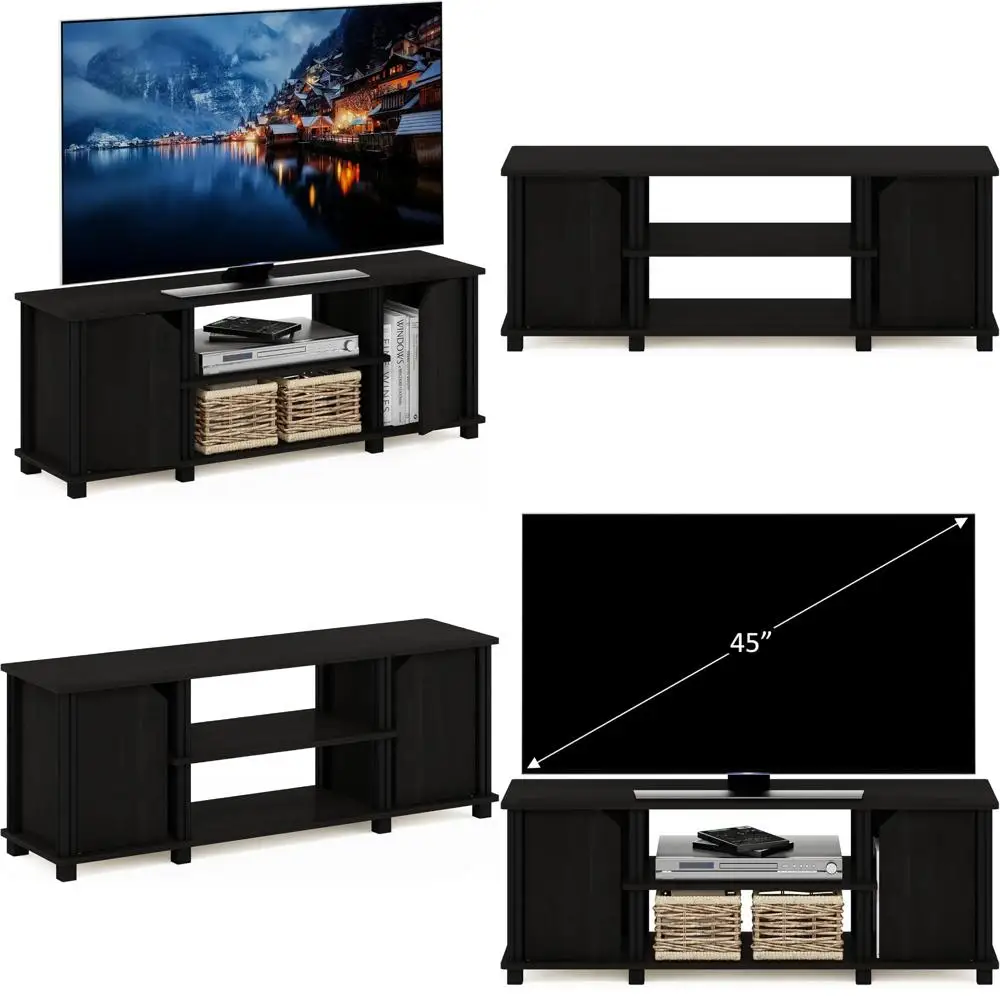 espresso black tv stand entertainment center with shelves and storage for tvs up to 45 inches