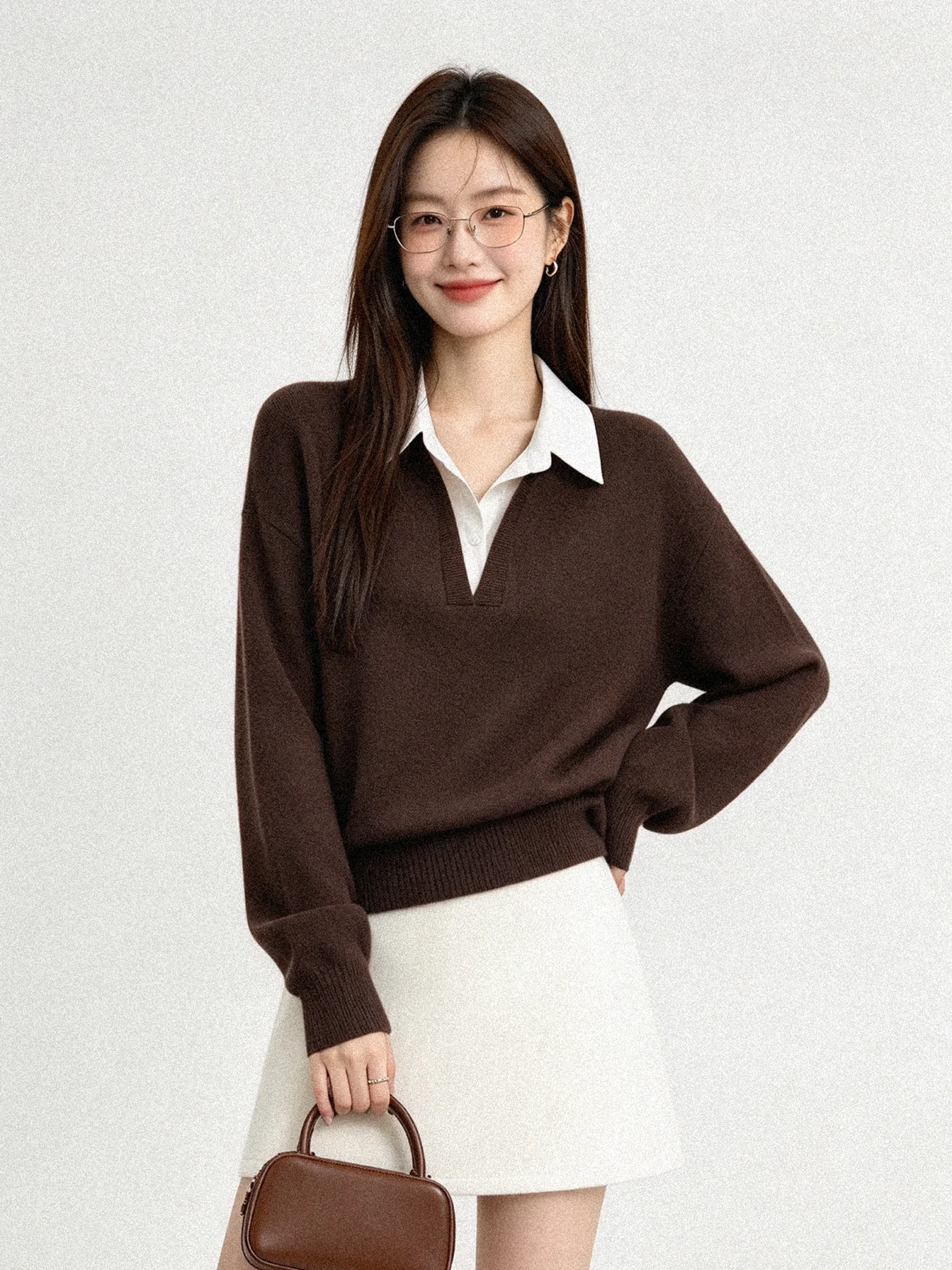 Ladies Casual Style Long Sleeve Knitted Shirt Loose Fit Commute Friendly Color Block Design Breathable Soft Fabric Top