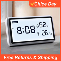 Deli Electronic Thermometer Hygrometer Weather Station Sensor High Precision with Table Clock Function LCD Digital Display