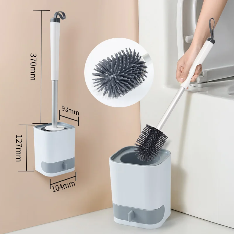 Punch-Free Wall Mounted Toilet Brush With Drainable Base Long Handle Plastic Toilet Cleaning Brush Bathroom Accessories