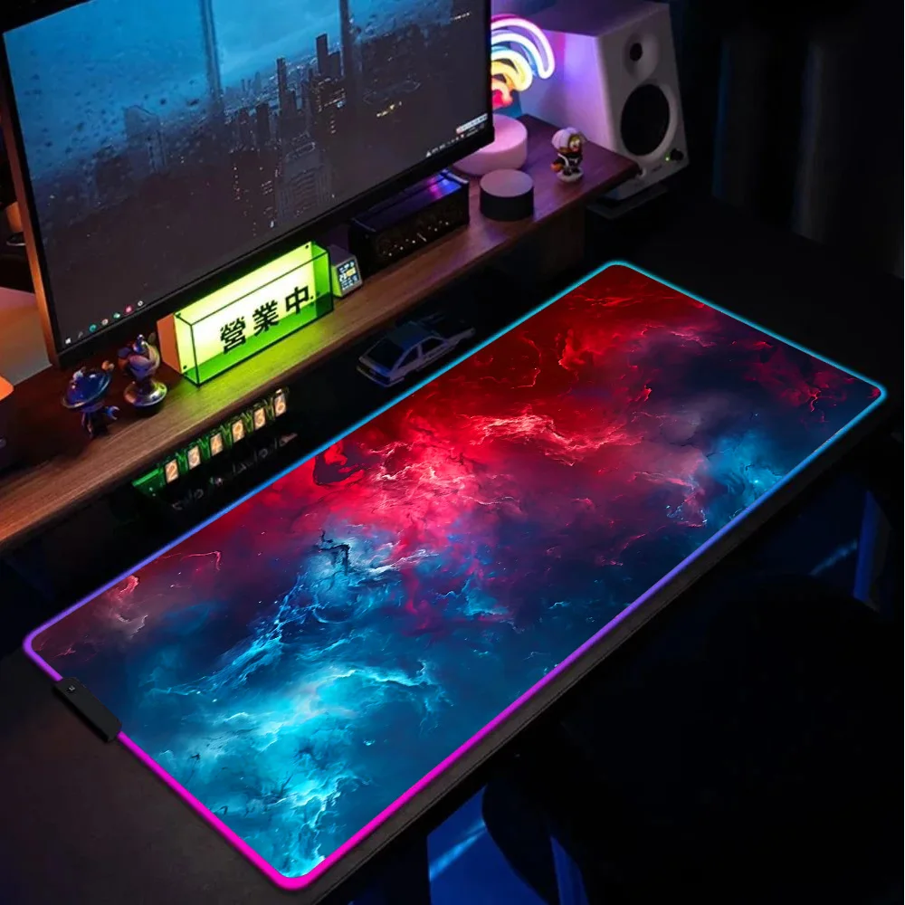 

The Red-Blue Collision Nebula Mousepad Rgb Mouse Pad Large Desk Mat Deskmat Gaming Room Decoration Back Light PC Gamer Cabinet