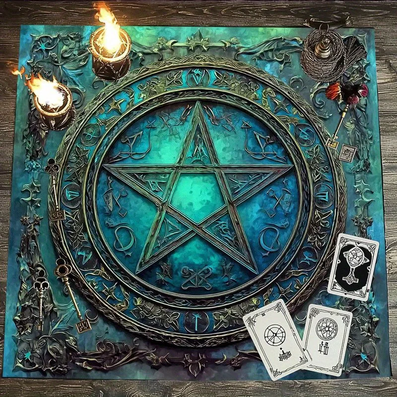VIKAMA Antique Pentagram Tarot Altar Cloth Occult Witchcraft Divination Mat for Tarot Reading Spiritual Ritual Home Decor