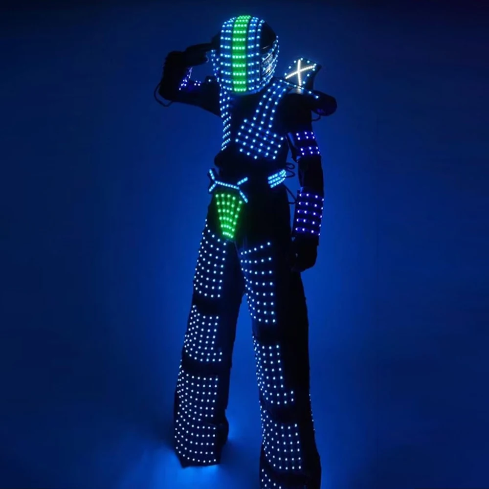 

RGB Color LED Wearable Robot Costume for Stage Performance Nightclub Stilt Walker Dancewear Costume Lumionous Dance Suit