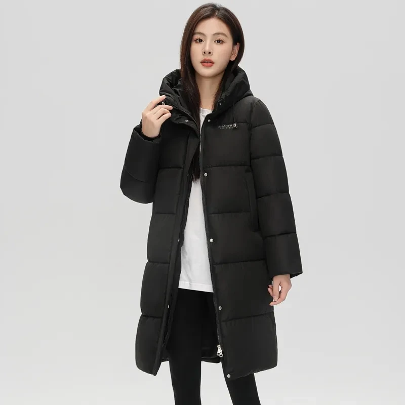 2025 Nuova giacca invernale lunga da donna Parka Giubbotti in cotone Caldo capispalla con cappuccio Cappotti da neve freddi spessi femminili Piumino