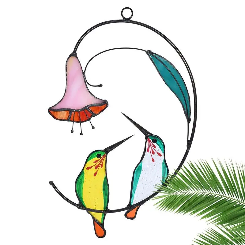 Hummingbird Sun Catcher 2D Acrylic Hummingbird With Flower Decoration Hummingbird Ornament Pendant Bird Love Gift Home Decor