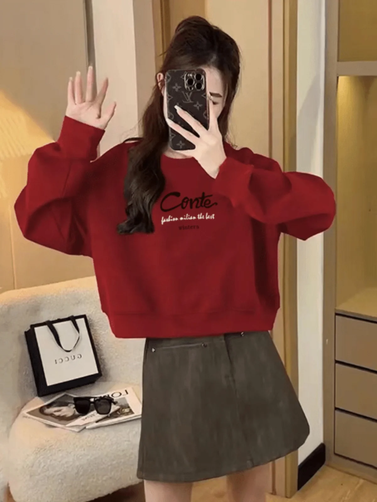 

Красная женская толстовка Red Fortunetelling ort Thiened Fce, праздничная теплая верхняя одежда, повседневная уличная одежда в корейском стиле, с круглым вырезом