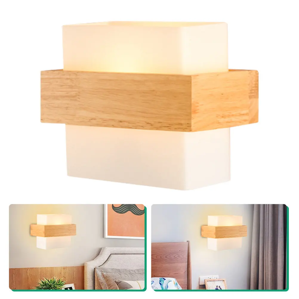 1Pcs Wall Lamp Eco-Friendly Mild Glass Wood Decorative Bedside Lamp Stable Installation Home Light Decor for Bedroom Balcony