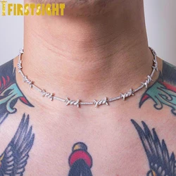 New Geometric CZ Bar Barbed Wire Charm Necklace Gold Silver Color 5A Cubic Zirconia Chain Fashion Men Women Hiphop Jewelry