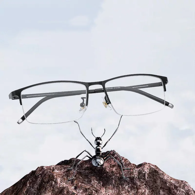 

Современная оправа для очков из титанового сплава, полуободковая, ультралегкая, для мужчин, деловой стиль, для коррекции близорукости, чтения и элегантного офисного стиля