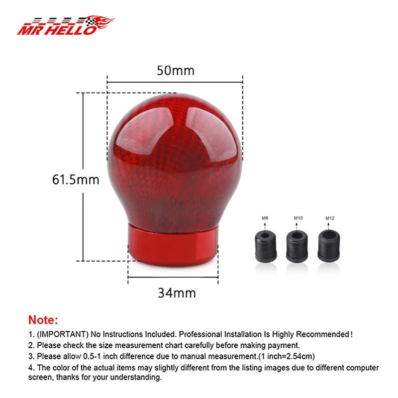 JDM Style Universal Sphere Carbon Fiber Manual Gear Shift Knob With 3 Adapter for Most Car Decorations Classic