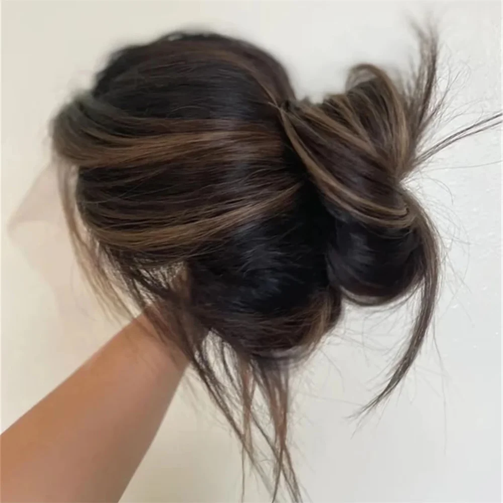 Dunkelbraune synthetische Perücke mit freiem Scheitel, lange, locker gewellte Lace-Front-Perücke, klebefreie Perücke für Frauen, Premium hitzebeständig, 24 Zoll