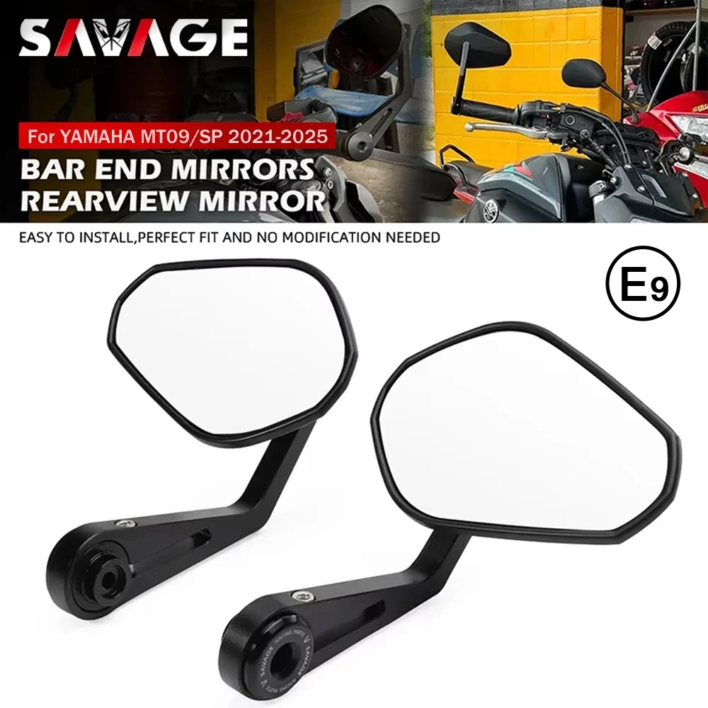 2023 MT-09 Handlebar End Mirror E9 For YAMAHA MT09 SP 2021 2022 MT09SP Motorcycle Bar End Side Rearview Mirrors 360° Rotation