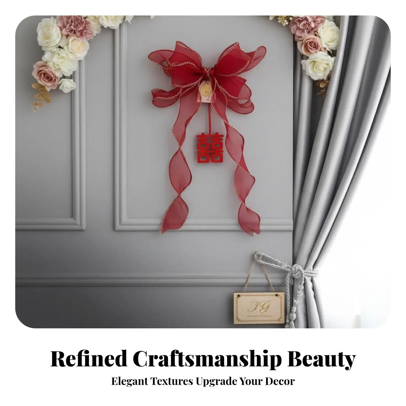 Chinese Wedding Curtain Tie-Back Romantic Atmosphere Double Happiness Curtain Strap Elegant Design Floral Drape Buckle for