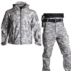 Tactical Jackets Soft Shell Hunting Jackets Waterproof Camo Uniforme Winter Clothes Safari Windbreaker Men Clothing Cargo Pants