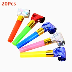 20Pcs Musical Blow Outs Balloon Mixed Glitter Fringed Metallic Noisemaker Kids Cute Blowouts Whistles for Halloween Xmas Party