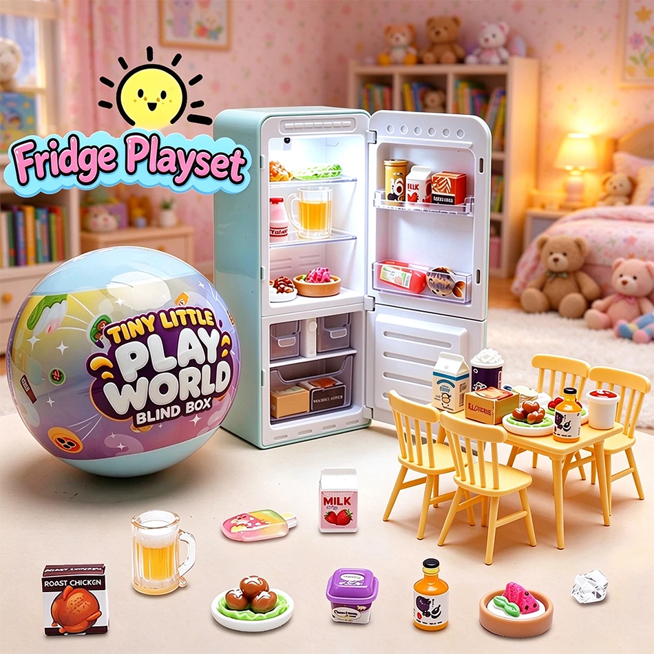 Mini Fill The Fridge Capsule Surprise Balls Blind Box Food‑Shaped Mini Trinket Refrigerator Set Rich Assortment Collectible Toy