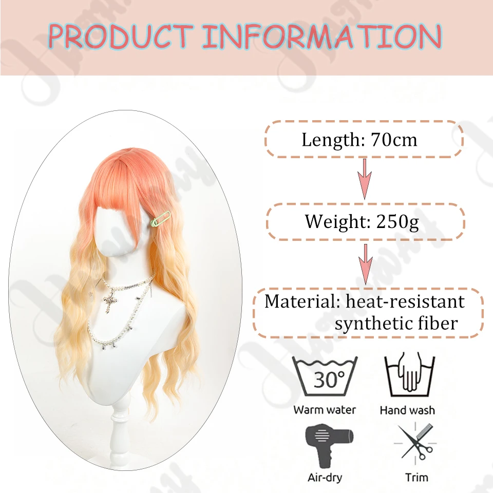 Peluca ondulada de agua degradada sintética, pelucas de pelo sintético degradado rojo naranja y beige para mujer, peluca de Cosplay ondulada larga