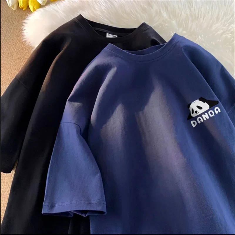 

Новинка лета 20%, мужские футболки с принтом Kawaii Panda, хлопковая футболка большого размера с короткими рукавами, дышащие уличные футболки Y2K