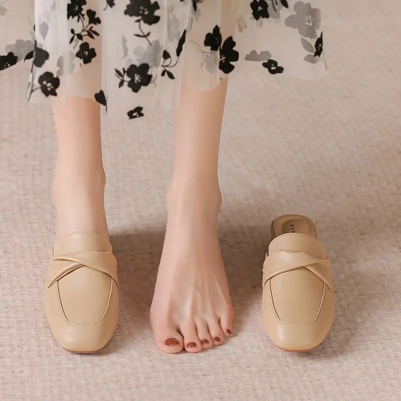 

Женские мюли с закрытым носком, летние, в стиле Wasteland, новинка 2026 года, на низком каблуке, нескользящие, ультрамягкие, трендовые