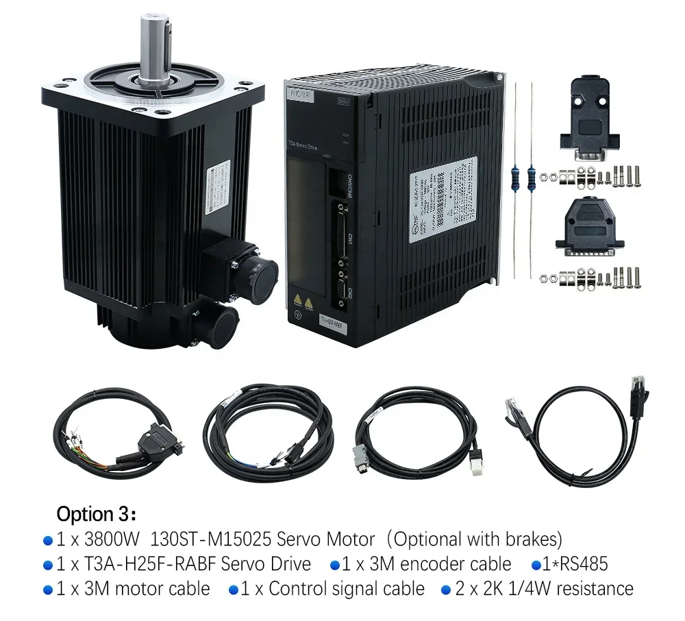 380V 130 2500RPM 15NM 130ST M15025 Servos 3.8KW 130ST AC Servo Motor With Drive RS485 T3A Servo Drive 380V