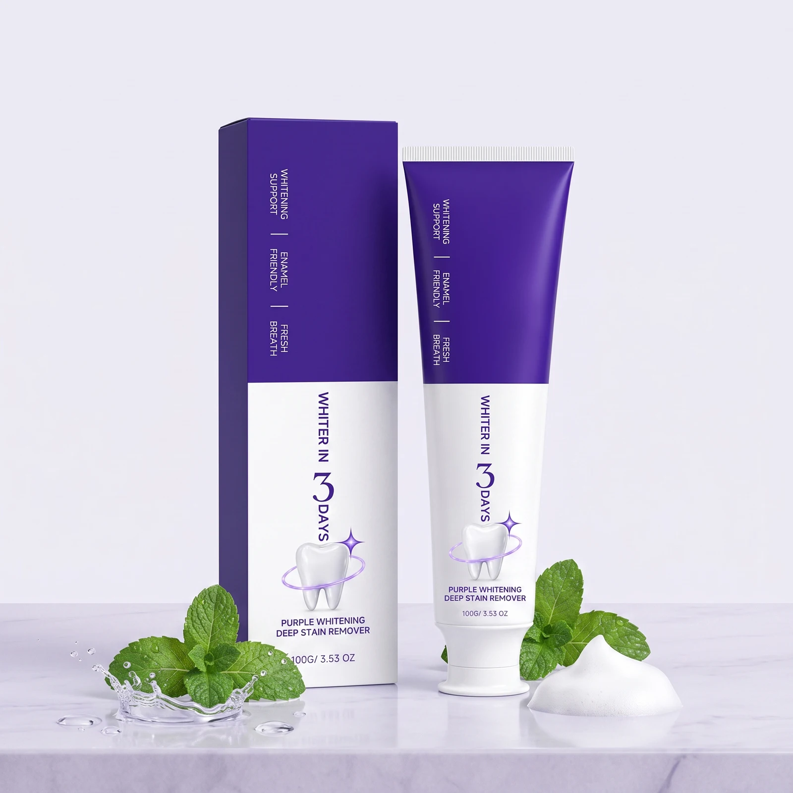 Purple Whitening Toothpaste 100G Deep Stain Remover Gentle Enamel Friendly Toothpaste For Fresh Breath Daily Teeth Care