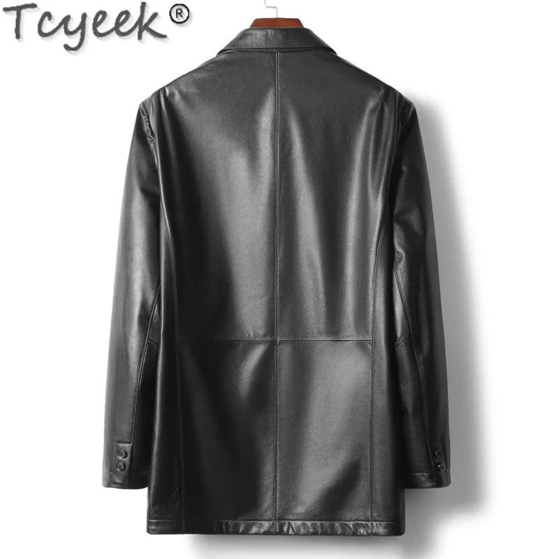 Tcyeek Real Leather Jacket Men Top Layer Cowhide Coats Spring Autumn Clothes Mid-length Trench Coat Mens Jackets Jaqueta Couro