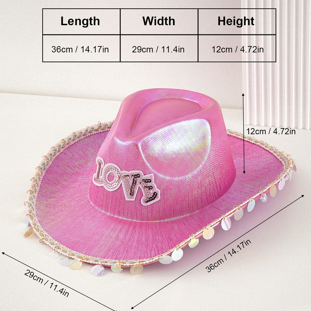 Cross Border Hot Sale Women's LOVE Fedora with Shell Tassel Decor, Shiny Heart Top Hat for Concert Wear