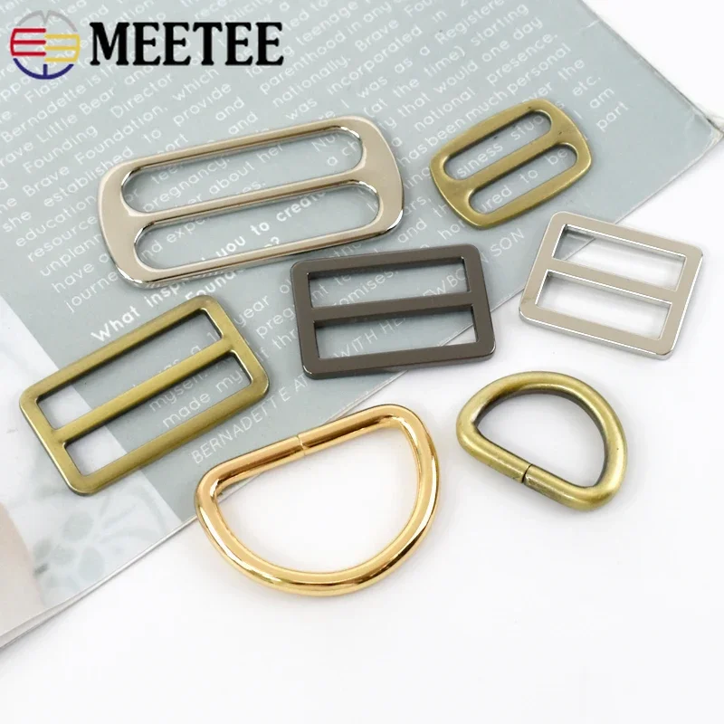 10P 12-50mm Metal Belt Buckle Bag Strap D Ring Tri Glide Slider Adjuster Hook Clasp Keychain Dog Collar Hanger Clasps Accessory