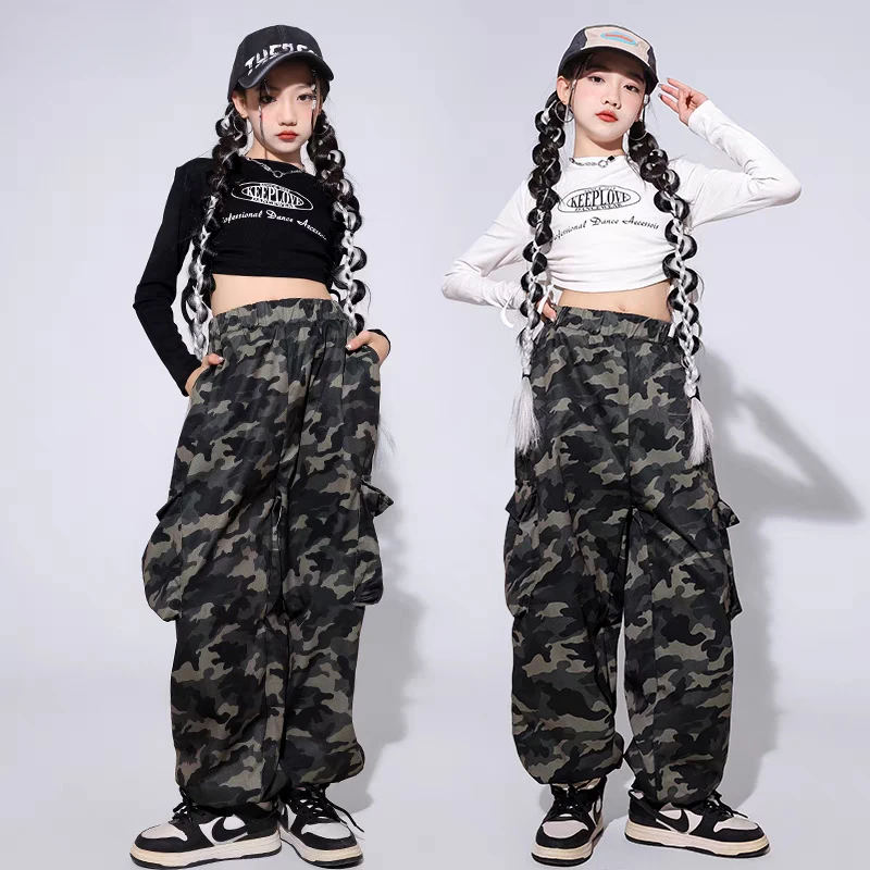Neue Hip Hop Mädchen Crop Top Camouflage Hosen Kleidung Sets Kinder Street Dance Outfits Kinder Streetwear Jugendliche Jazz Kostüme