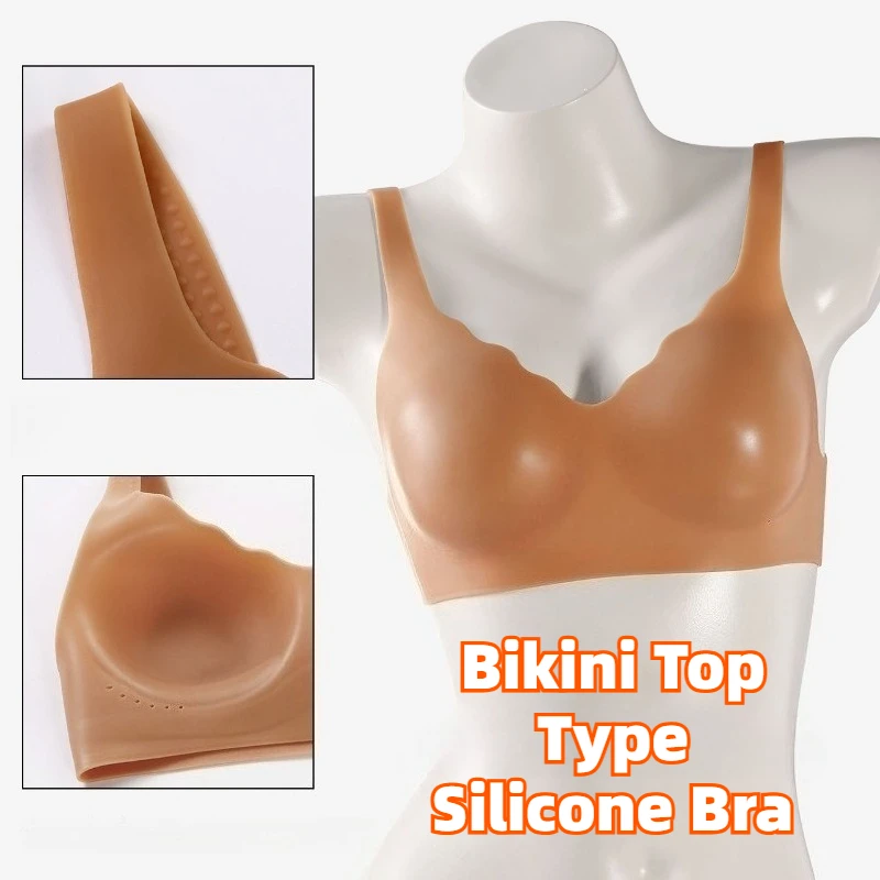 Realistic Silicone Push Up Bra Women Swimming Bikini Top Sport Streamer Cosplay Live Show Enhancing Breathable Seamless Shaper