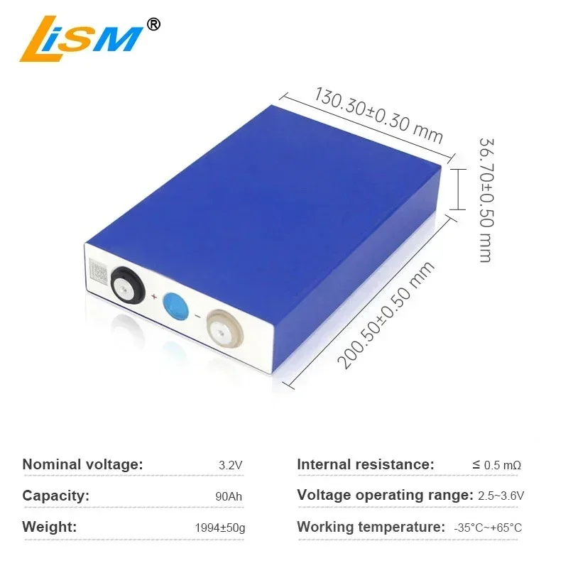 3.2V 90AH Rechargeable Battery lifepo4 Battery Cells Pack for Solar Li-Ion High Current Rechargeable lithium Power Cell