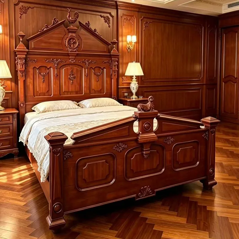 Solid wood 2 meters luxury retro carved wedding double master bedroom big high-end villa furniture