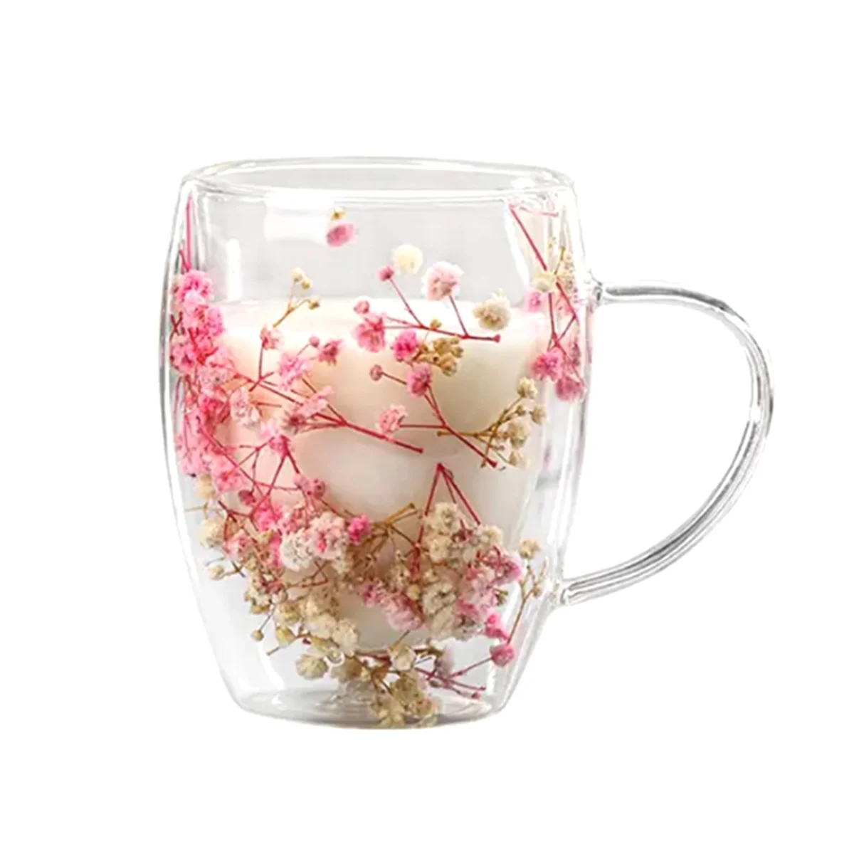 Creatives Real Flower Double Glass High Appearance Level Full Star Dried Flower Milk Coffee Glass 350ml Household Cup A