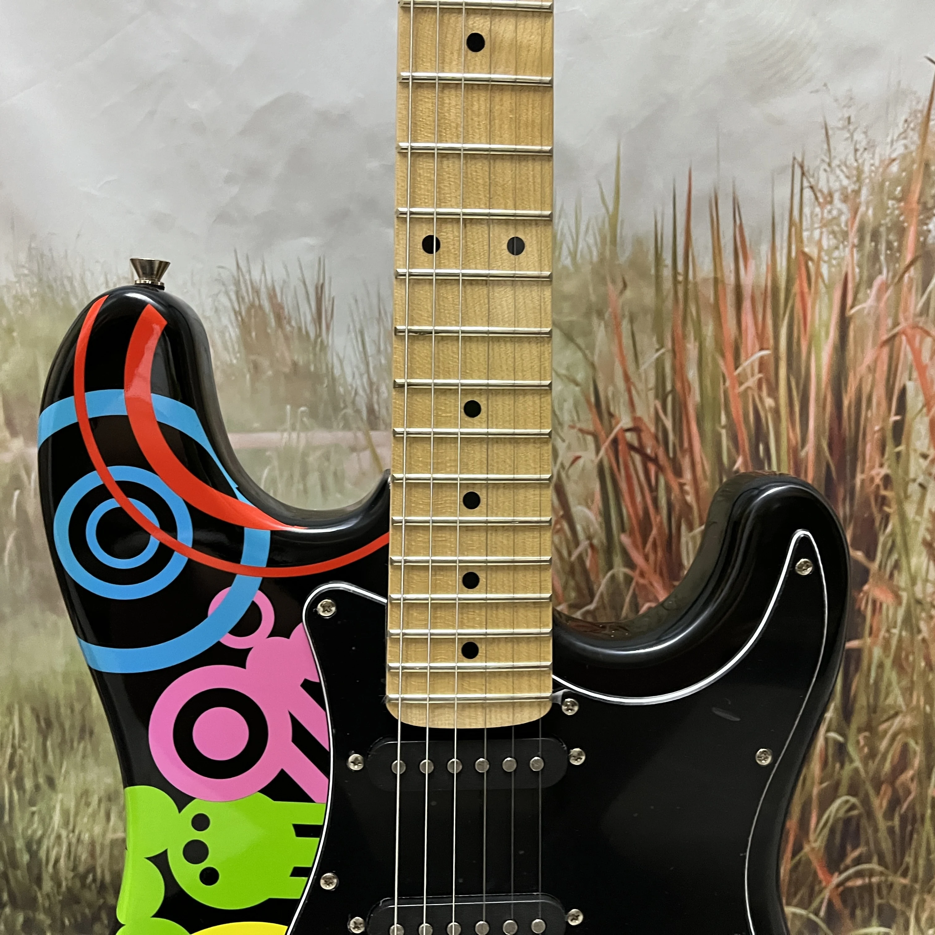 Vicers ST elektrische gitaar, kleurrijke graffiti stickers, 6snarige 22 frets, SSS pickup, rock jazzmuziek, gratis verzending uit voorraad