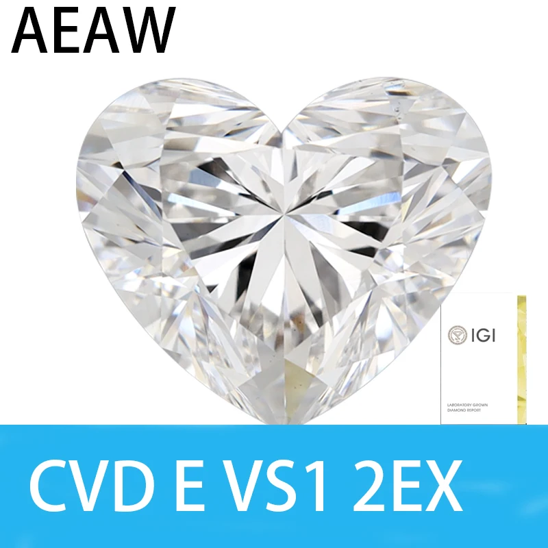 

CVD diamond EFG white color 1ct VS1 3-5CT VVS clarity Heart shape Cut IGI certificated lab grown diamond loose stone