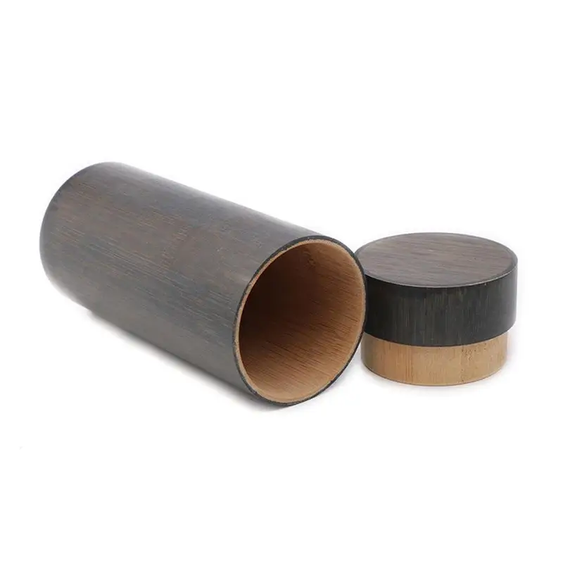 Minimalist Natural Wood Bamboo Glasses Case Retro Column Shape Lightweight Sunglasses Holder for Men Women Daily Use