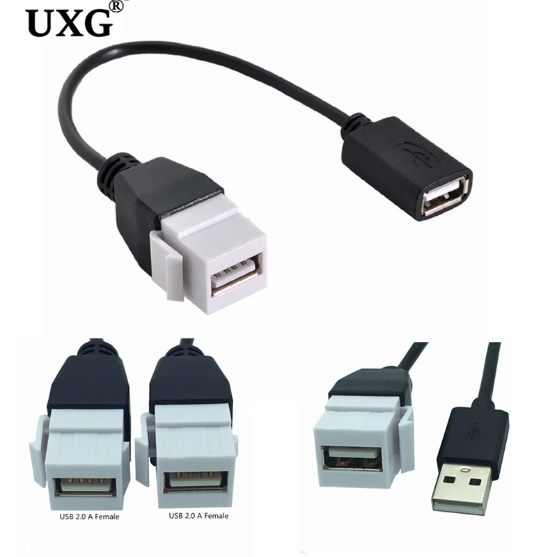 USB Female to Female Keystone Jack Coupler Connector Cable Adapter USB 2.0 A Male to A Female Extension Converter 0.2m
