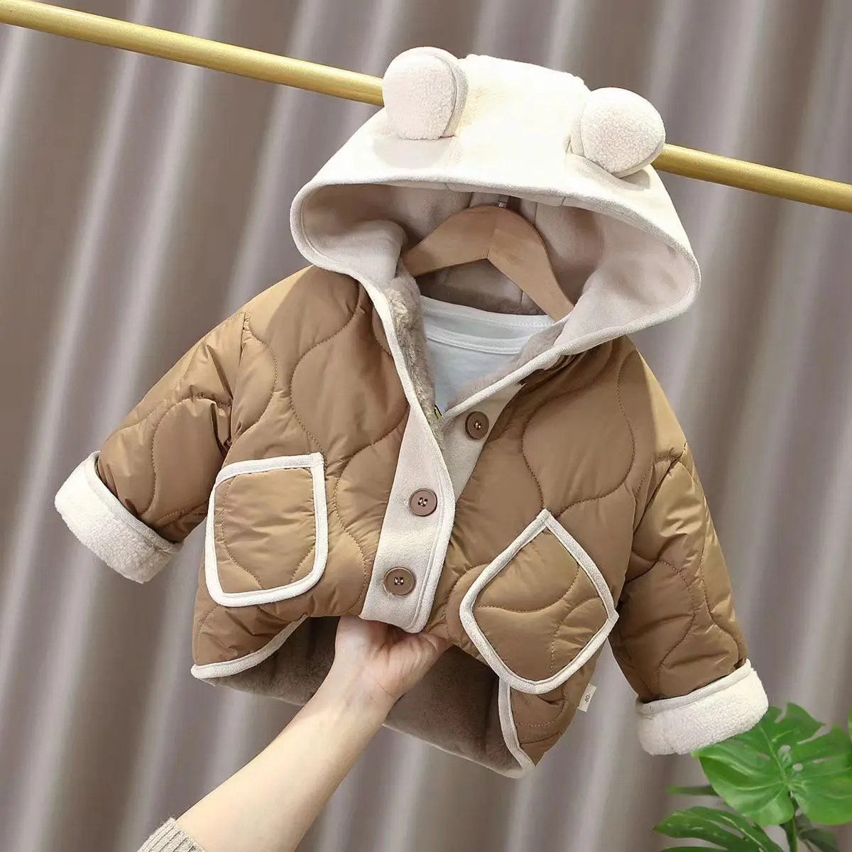 

2024 Winter Boys Parkas Korean Baby Cotton Hooded Cartoon Thickened Infant Boys Jacket Toddler Boys Outerwears Coat