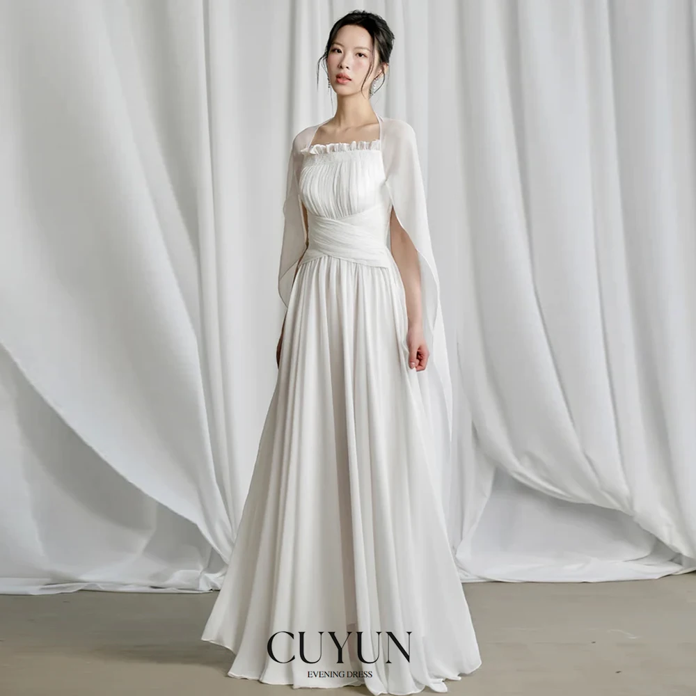 

CUYUN Elegant Chiffon Women Evening Dresses Strapless A Line Summer Party Gown Customized Prom Dresses for Women Formal Gown
