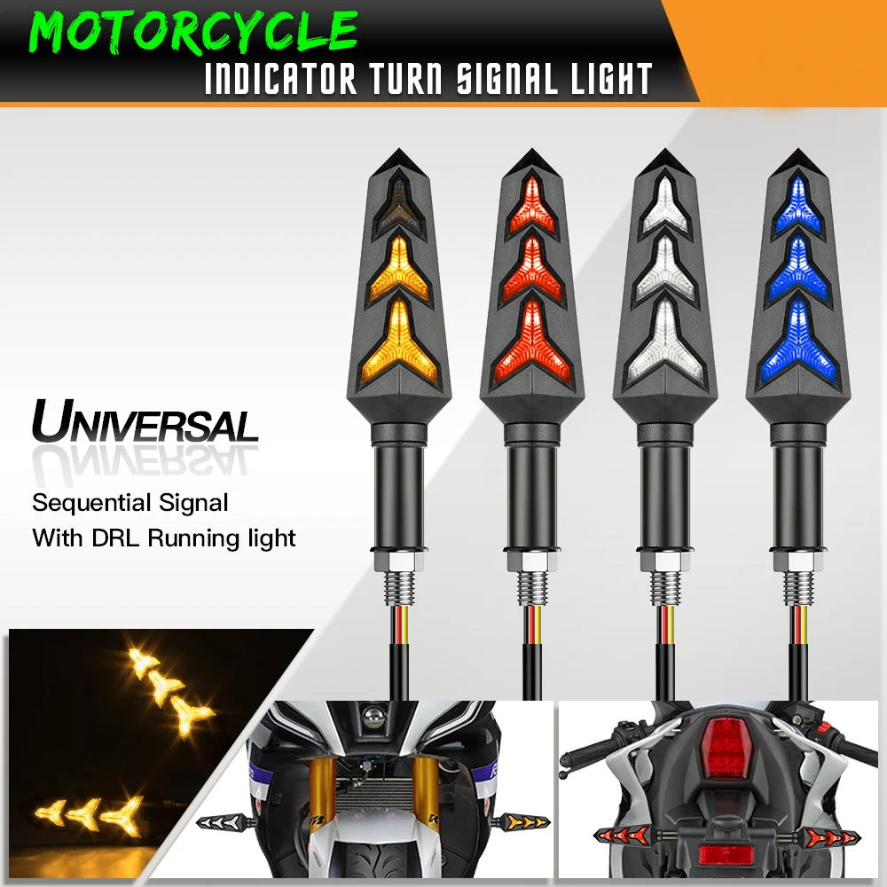 

Motorcycle Led Turn Signal Light Flowing Water Fishbone Motorbike Indicator Blinker Lights 10mm Two-color Moto Turn Signal Lamp