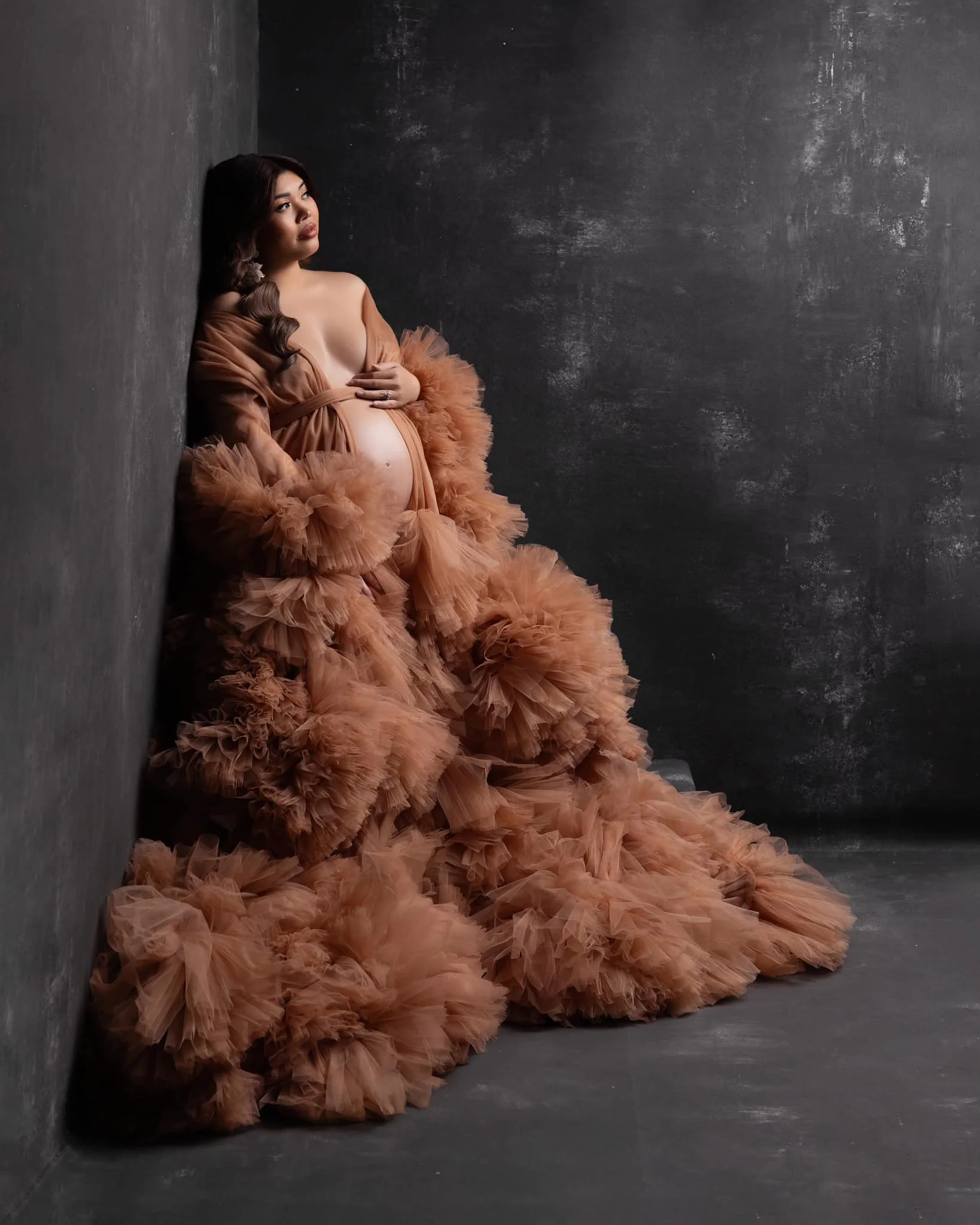 Vestidos de maternidade babados em camadas personalizado mulheres grávidas tule robe casamento nupcial pijamas vestido photoshoot vestido