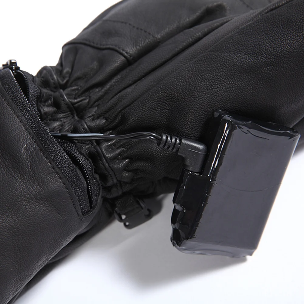 Heated Leather Gloves Men Women Winter Waterproof Touchscreen Thermal Electric Hand Warmer 3 Heating Temperature Ski Gloves view 5